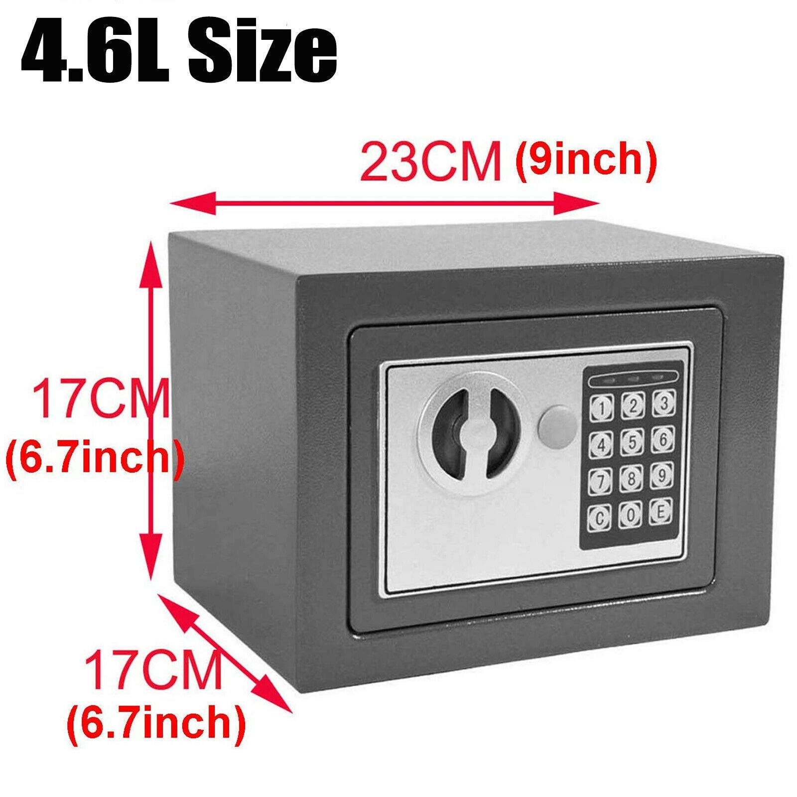 Cassaforte digitale da 4,6 l, in acciaio massiccio, per gioielli, pistole, contanti, oggetti di valore, macchina fotografica, documenti, con tastiera elettronica a 2 tasti, grande, 4,5 l, grigio
