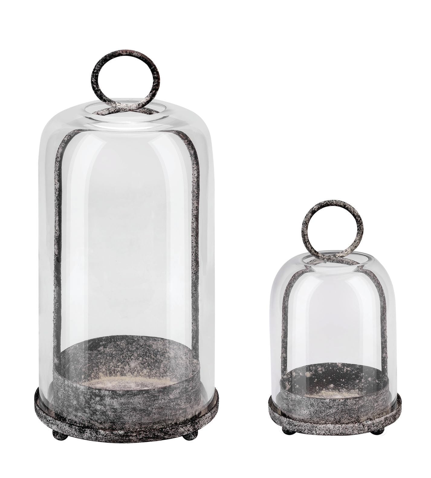 6" & 4" Wide Versatile Modern Metal Hurricane Lantern with Handmade Sturdy Glass Dome in Shabby Black for Pillar Candle & Plants, Industrial, Farmhouse, Shabby Chic (Black Shabby, 4"x7.5" &6.3"x11.2")