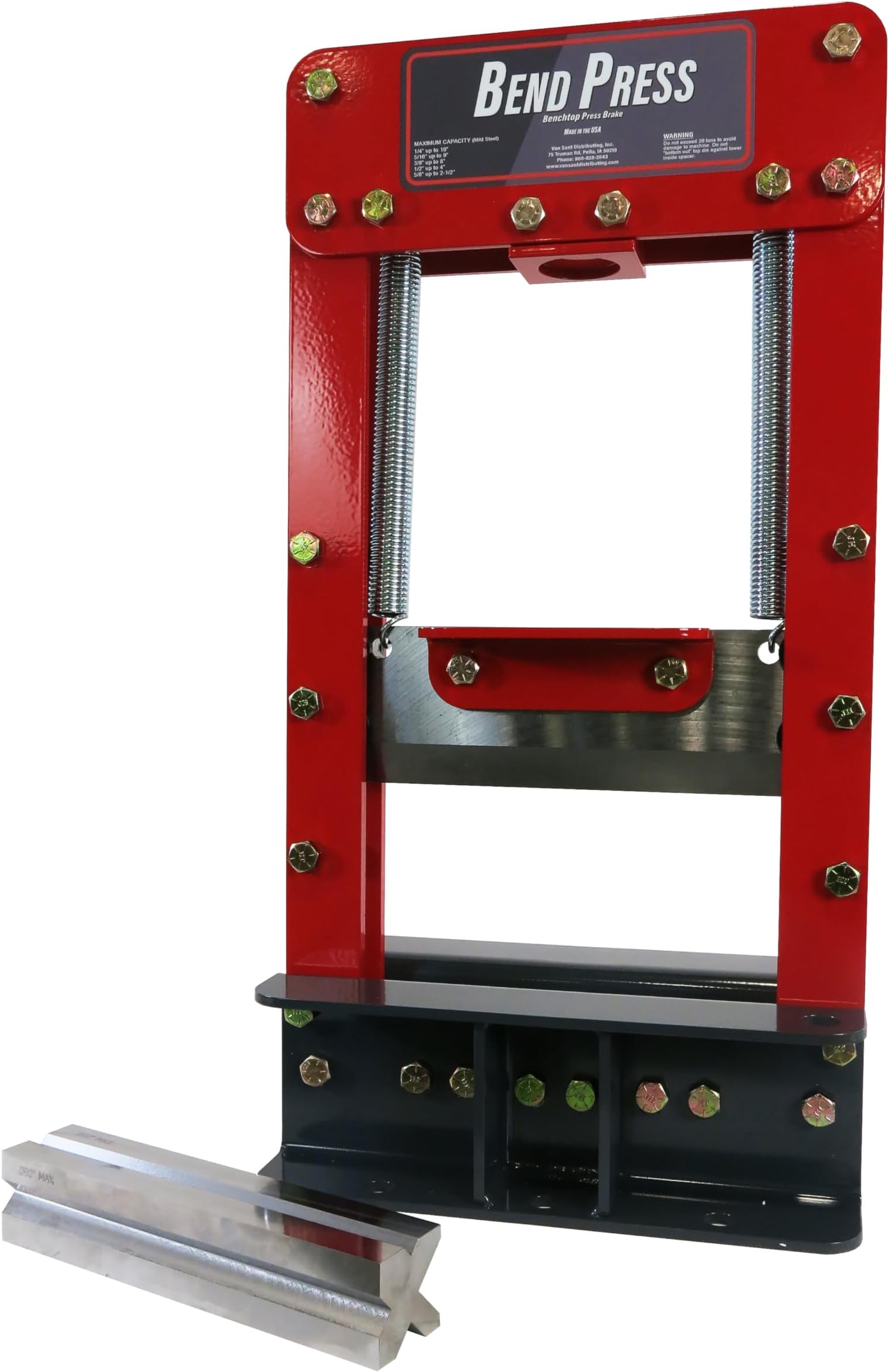 Bend Press Benchtop Press Brake Deluxe Kit, 20 ton - includes 4 Way V-Die, Made in USA