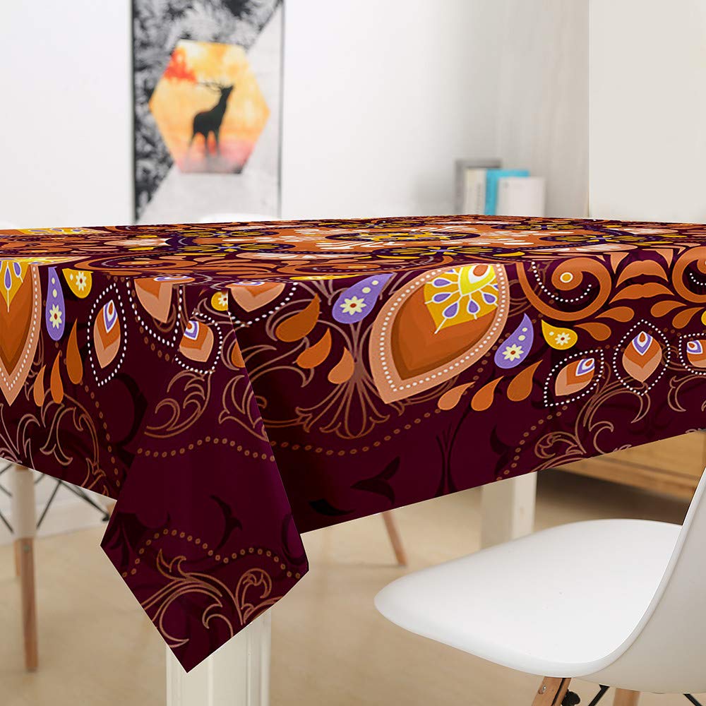 FANSU Nappe Rectangulaire, Cuisine Mandala 3D Nappe De Table Imperméable Anti Tache Résistant Lavable Et Facile D?Entretien Nappe Pour Fête Restaurant Jardin Décoration (Mandala Jaune,140x260cm