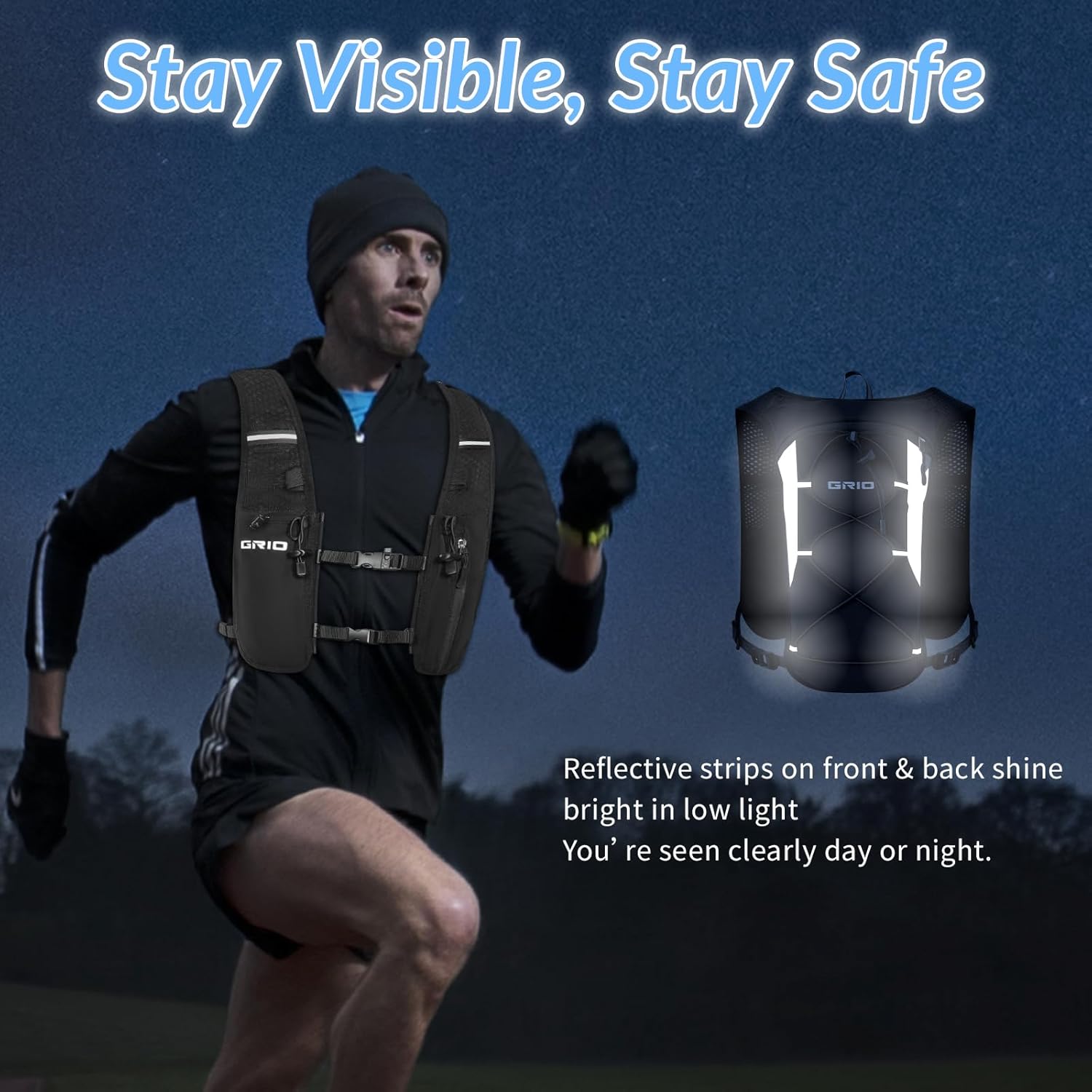 Running Vest for Women Men, Adjustable Chest Straps Running Hydration Vest with 1.5L Water Bladder, Lightweight Breathable Reflective Hydration Pack for Marathon, Trail, Hiking, Cycling - Image 5