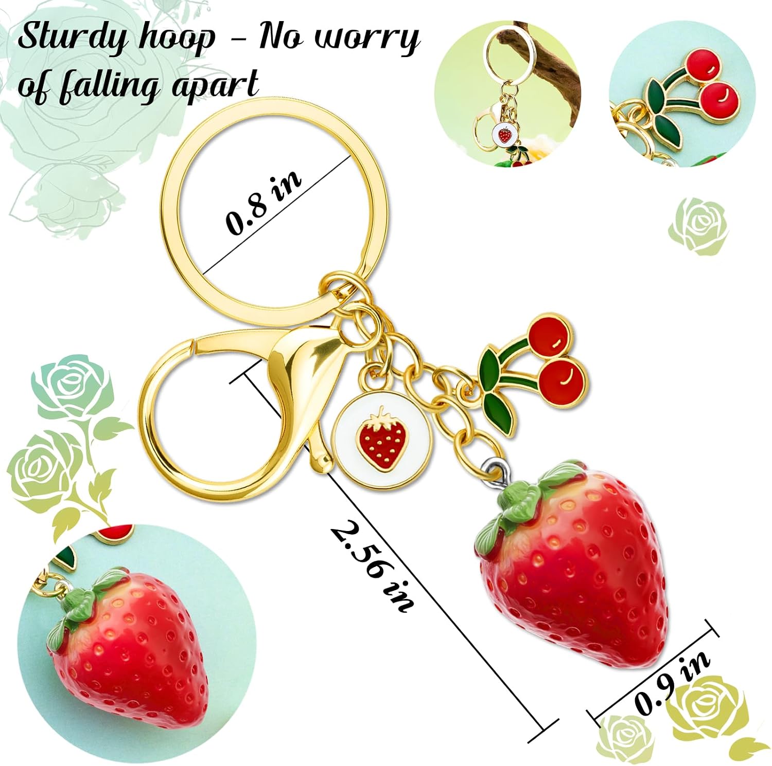 Cute Strawberry Keychain Bag Charms Kawaii Purse Charm image 2