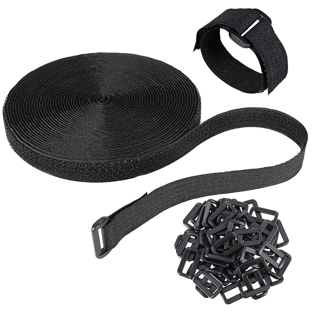 Velcro Tape with Buckles - 5 Meter Hook and Loop Cinch Strap for Sewing & Cable Wire Management, Nylon Fabric Cord Straps with 25 Buckles, Free-Cut Length-image-32