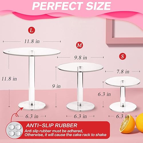 Miniatura 2 de Soporte acrílico para tartas, 3 soportes redondos transparentes para mesa de postre, postres cupcakes, pastelería, dulces, expositores para bodas,