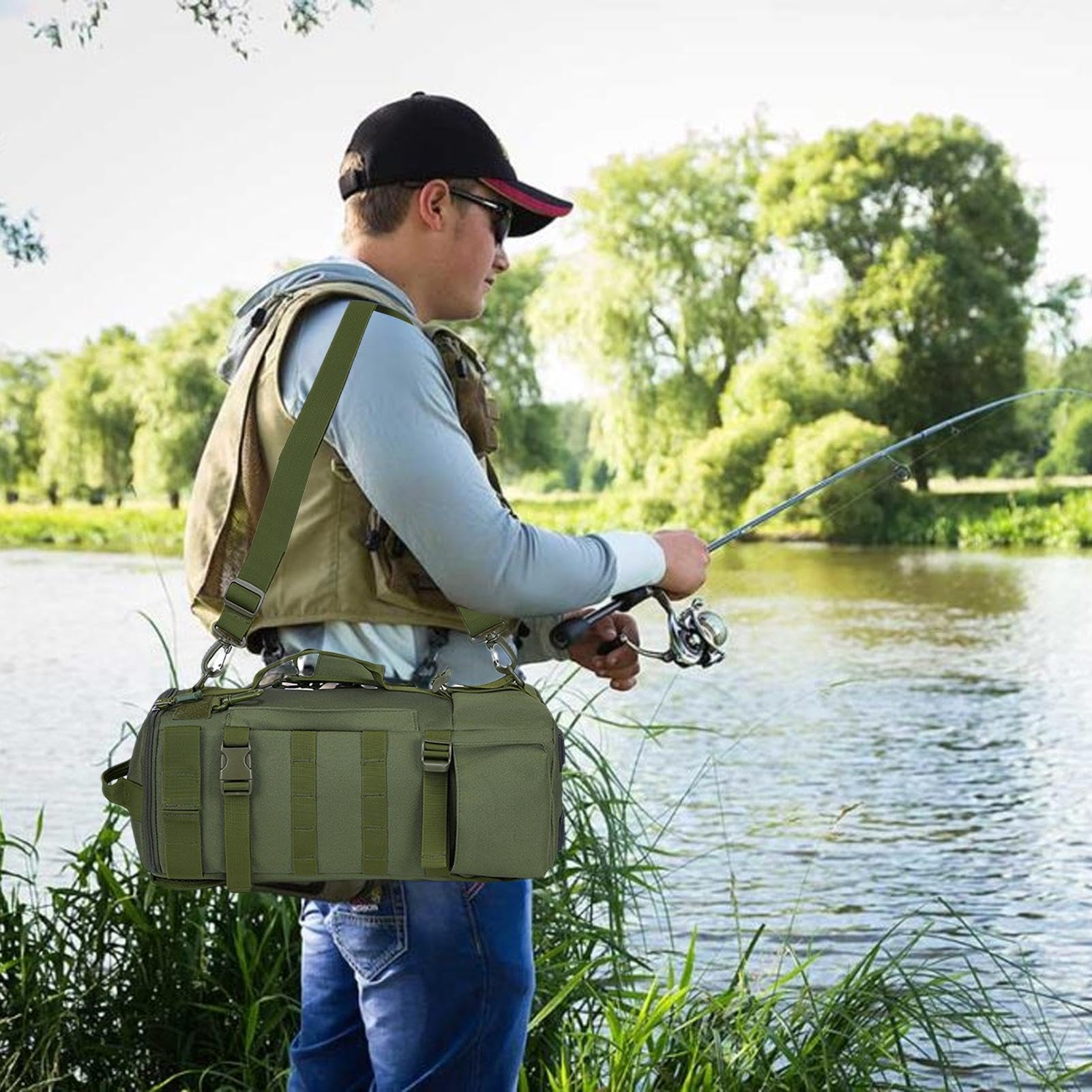 Zaino per attrezzatura da pesca, zaino per attrezzatura da pesca | borsa per attrezzatura da pesca con supporti per canne, borsa portaoggetti da pesca per campeggio, escursionismo, borsa a tra