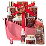 Christmas Gifts for Women, spa kit Gifts for Her Mother\'s Day Bath Spa Gift Set Red Rose & Tulip Spa Basket Kits for Women, Contains Body Oil, Body Lotion, Salt, self care baskets Mother\'s Day Gift