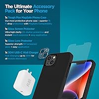 Vista 2 de Case-Mate Paquete de protección 4 en 1, funda para iPhone 14 Plus (negro pesado), vidrio templado, protector de lente y cargador USB C de 30 W