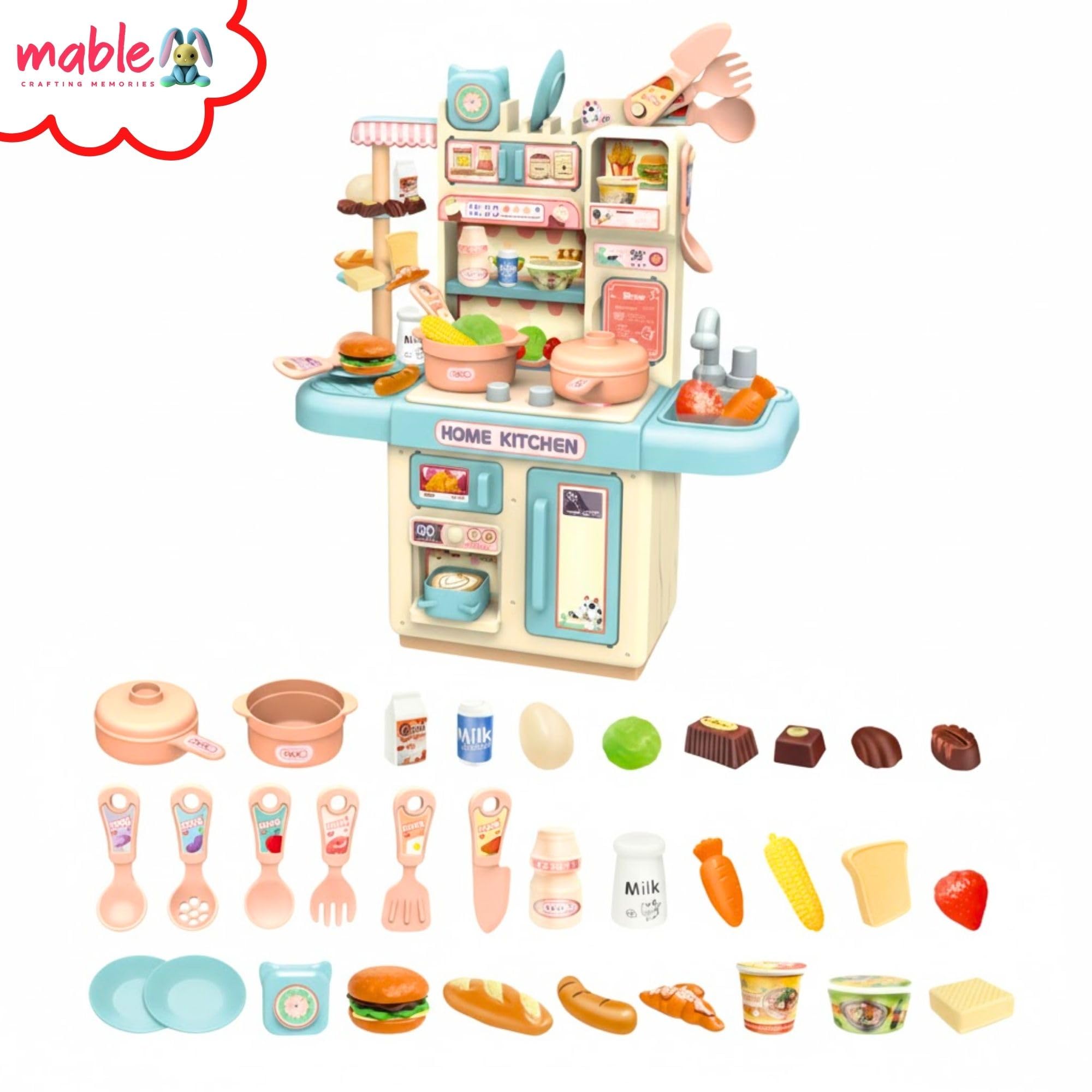 Mable Kids Kitchen Set – Interactive Pretend Play Cooking Toy with Mini Utensils | Realistic Role Play Kitchen for Girls & Boys | Light & Sound Fun, Imaginative Play, Early Learning Toy – Multicolor 4