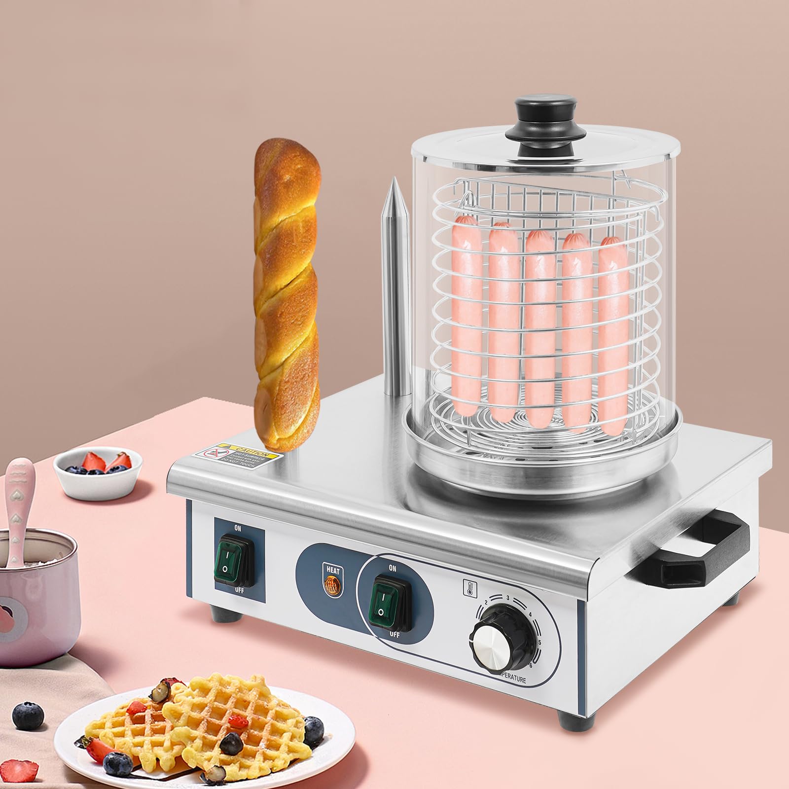 Chauffe-chien professionnel en acier inoxydable avec capacité de 6 l et 2 barres à pain, réglage de la température de 50 à 300 °C, puissance 550 W, pour les plats à emporter, les camions alimentaires