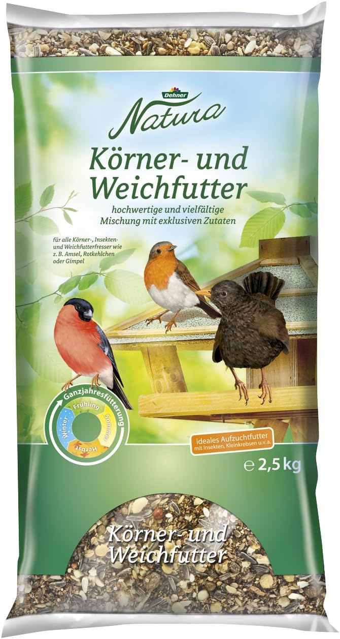 Dehner Natura Wildvogelfutter | für Körnerfresser, Insektenfresser und Weichfutterfresser | energiereiches Ganzjahresfutter | mit Krebstieren und Insekten | für Amseln…