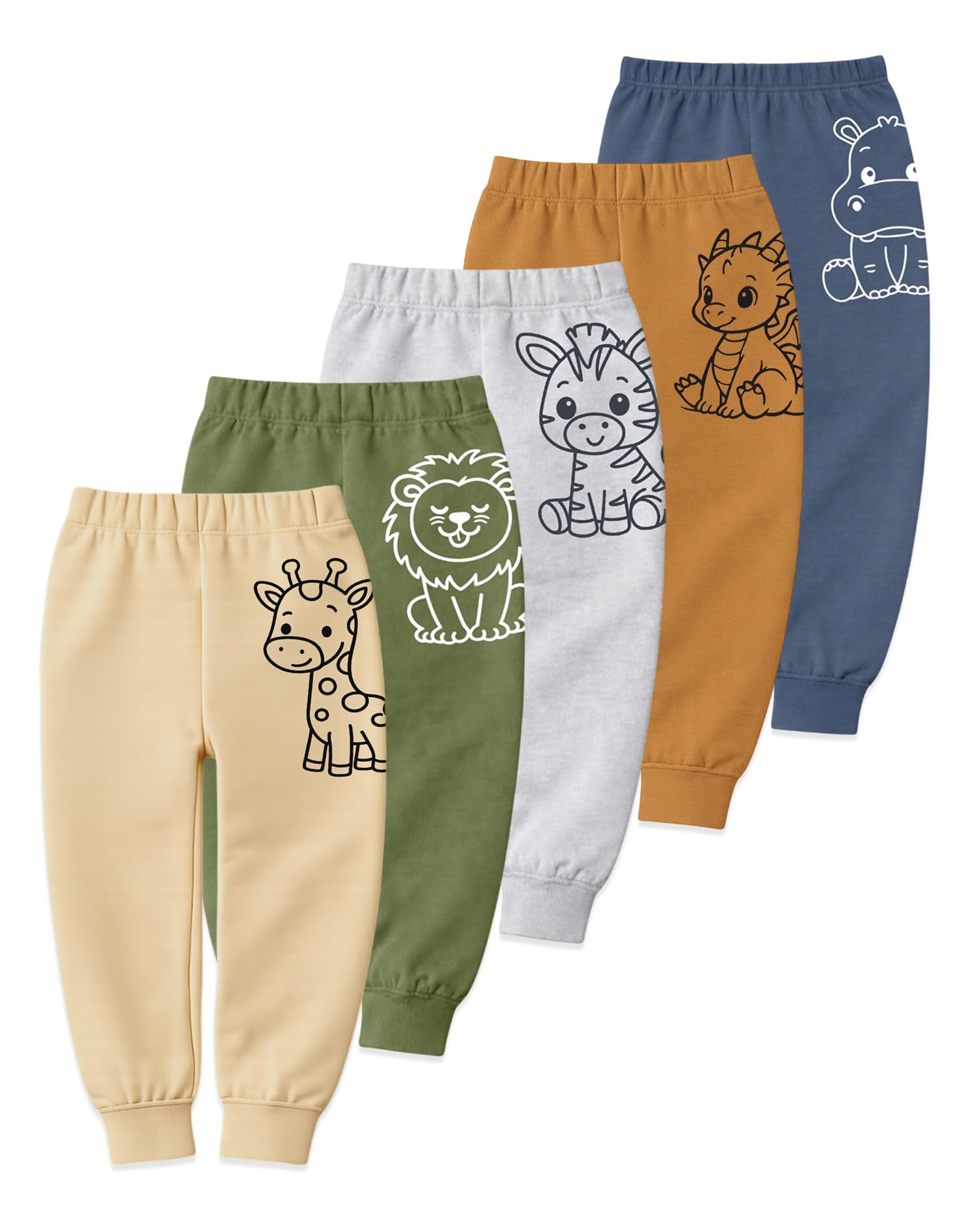 kuchipoo Boys and Girls Cotton Joggers Combo | Soft Elastic Waist | Cute Animal Prints | Everyday Wear | Pack of 5-picture-55