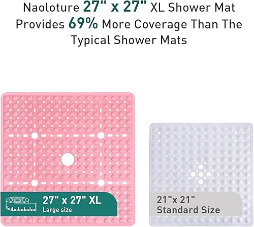 Miniatura 3 de Tapete de ducha cuadrado rosa grande antideslizante de 27 x 27 pulgadas, tapete de baño suave para suelo de ducha interior, tapete de ducha