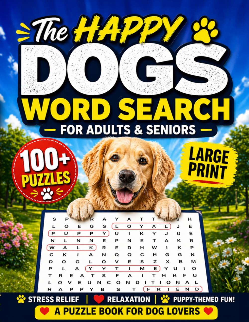 The Happy Dogs Word Search For Adults & Seniors: A Large Print Puzzle Book For Dog Lovers With 100+ Word Finds For Stress-Relief, Relaxation & Puppy-Themed Fun! (Animal Loves Books)