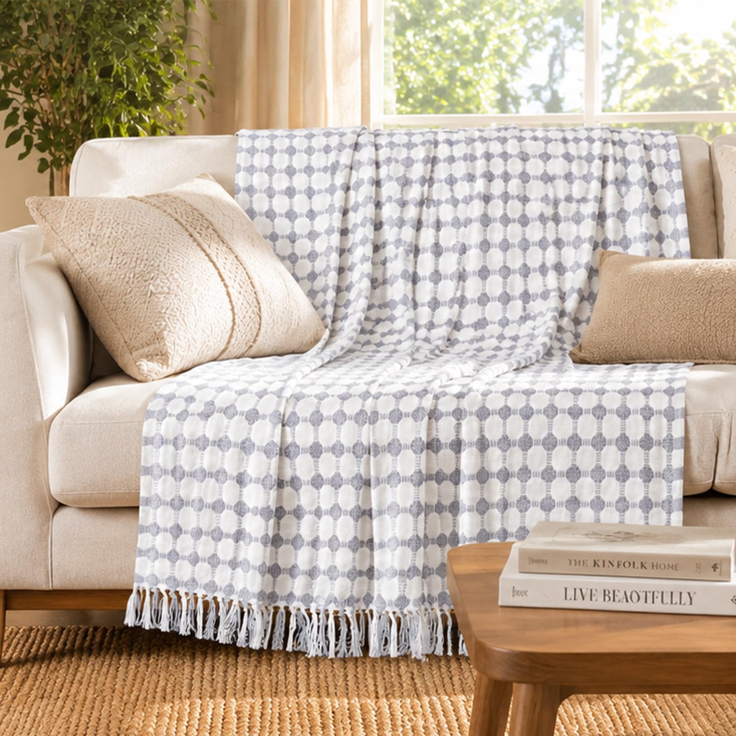 Furnofy 100% Cotton Sofa Throw | Handmade Throw - 50x60 Inches (Pack of 1) (White Button)-image-15