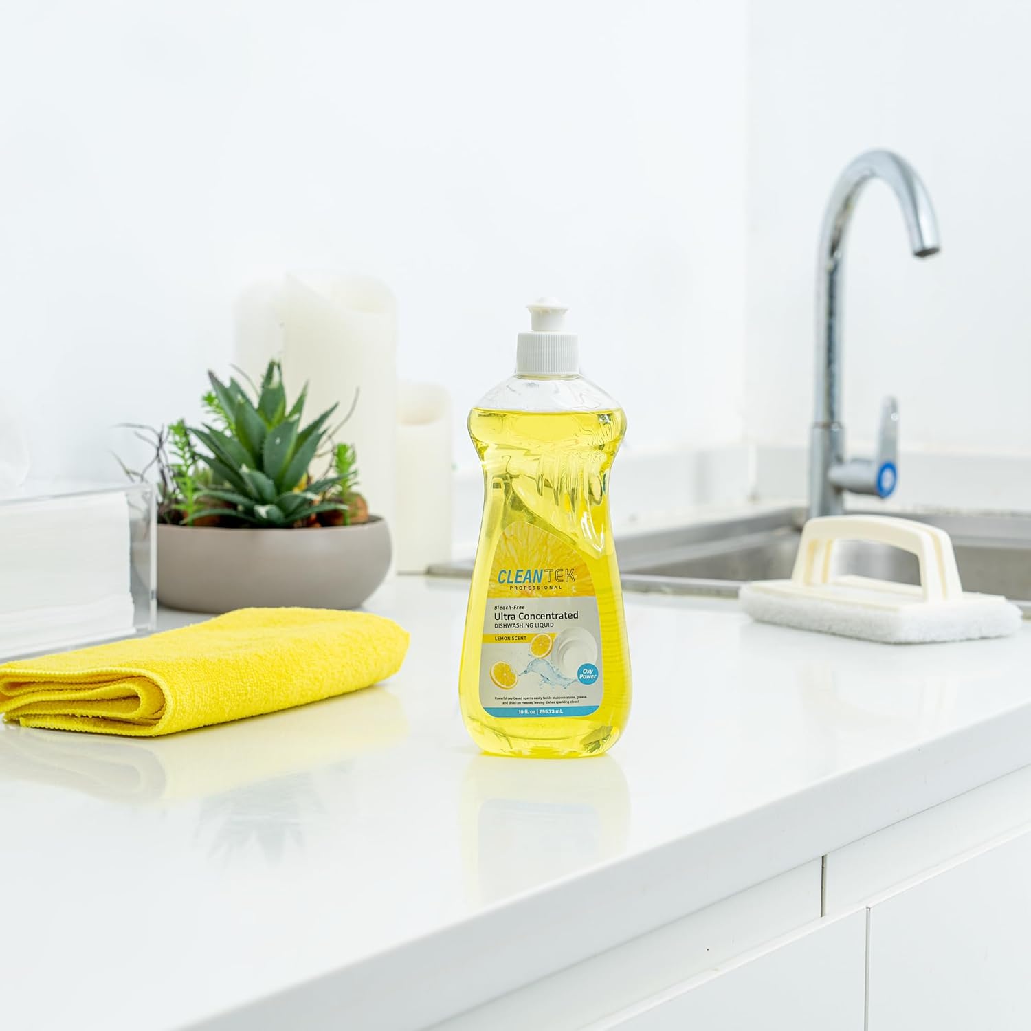 Restaurantware Dishwashing Liquid 36 Pack of 10 fl. oz Ultra Concentrated Liquid Dish Soap OXY Power Lemon Scent Dishwashing Detergent Bottle for Restaurants, Commercial Kitchens and FoodService