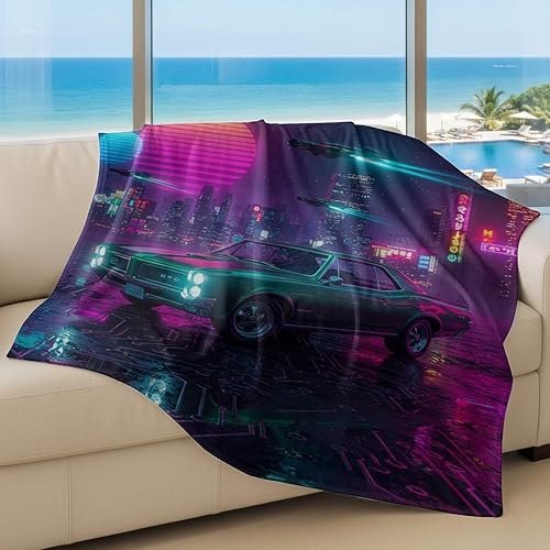 Miniatura 3 de Cyber Synthwave GTO Neon Retro Flannel Blanket, Super Soft Cozy Bed Throw, Versatile Throw Blanket for Bedroom & Sofa Decor (06,30 x 40in)