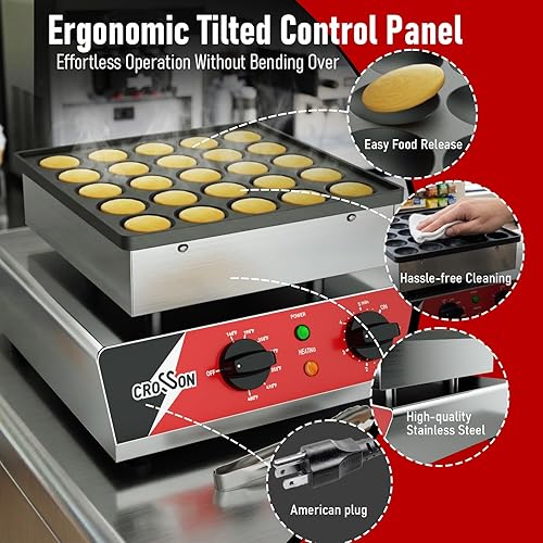 Miniatura 6 de CROSSON Mini máquina para hacer panqueques, 25 unidades de 1.693 in de diámetro holandés para panqueques, parrilla antiadherente de acero