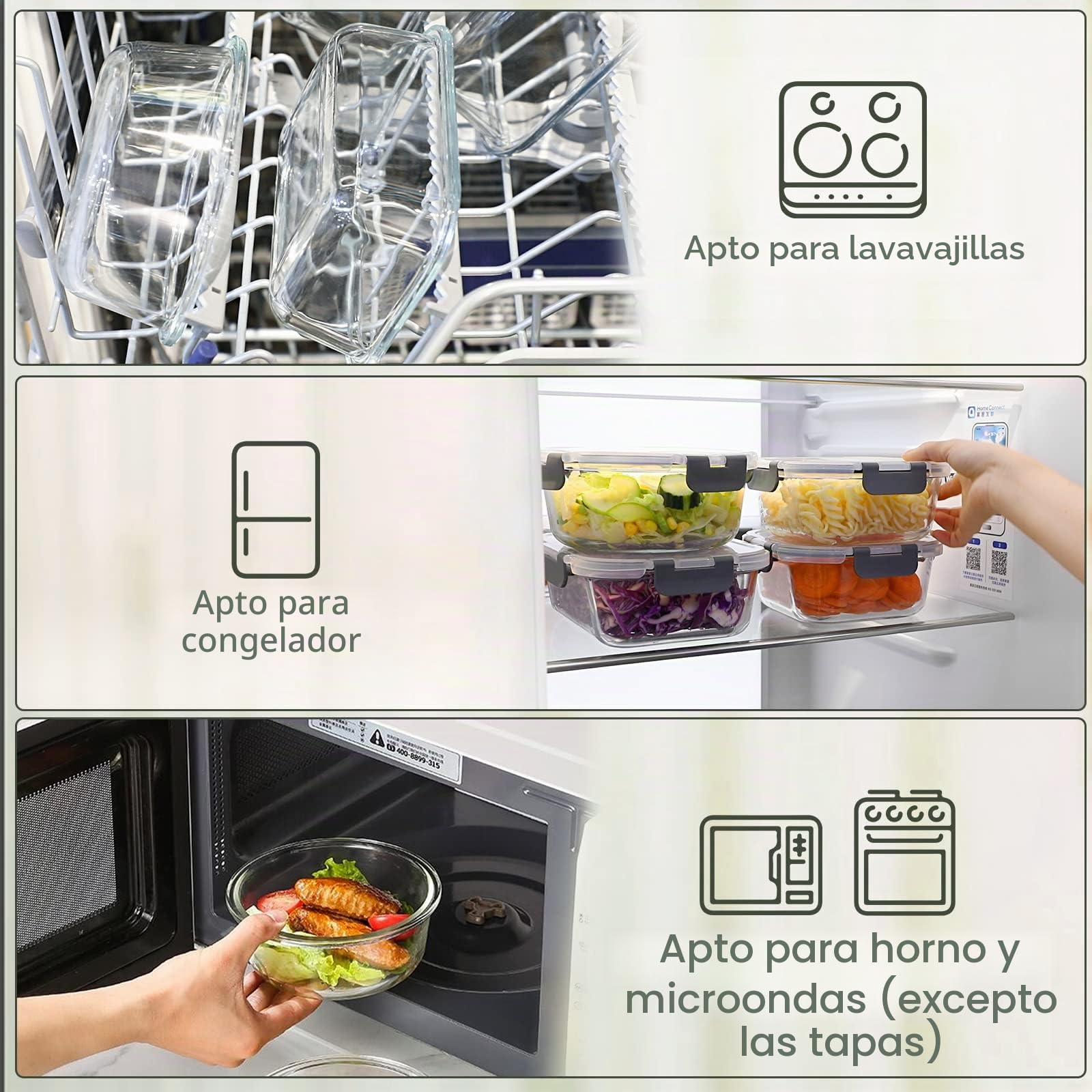 MCIRCO Recipientes de vidrio para alimentos 30 piezas [15 recipientes + 15 tapas] - Recipientes de vidrio - Tapas transparentes - Sin BPA - para la cocina de casa o el restaurante