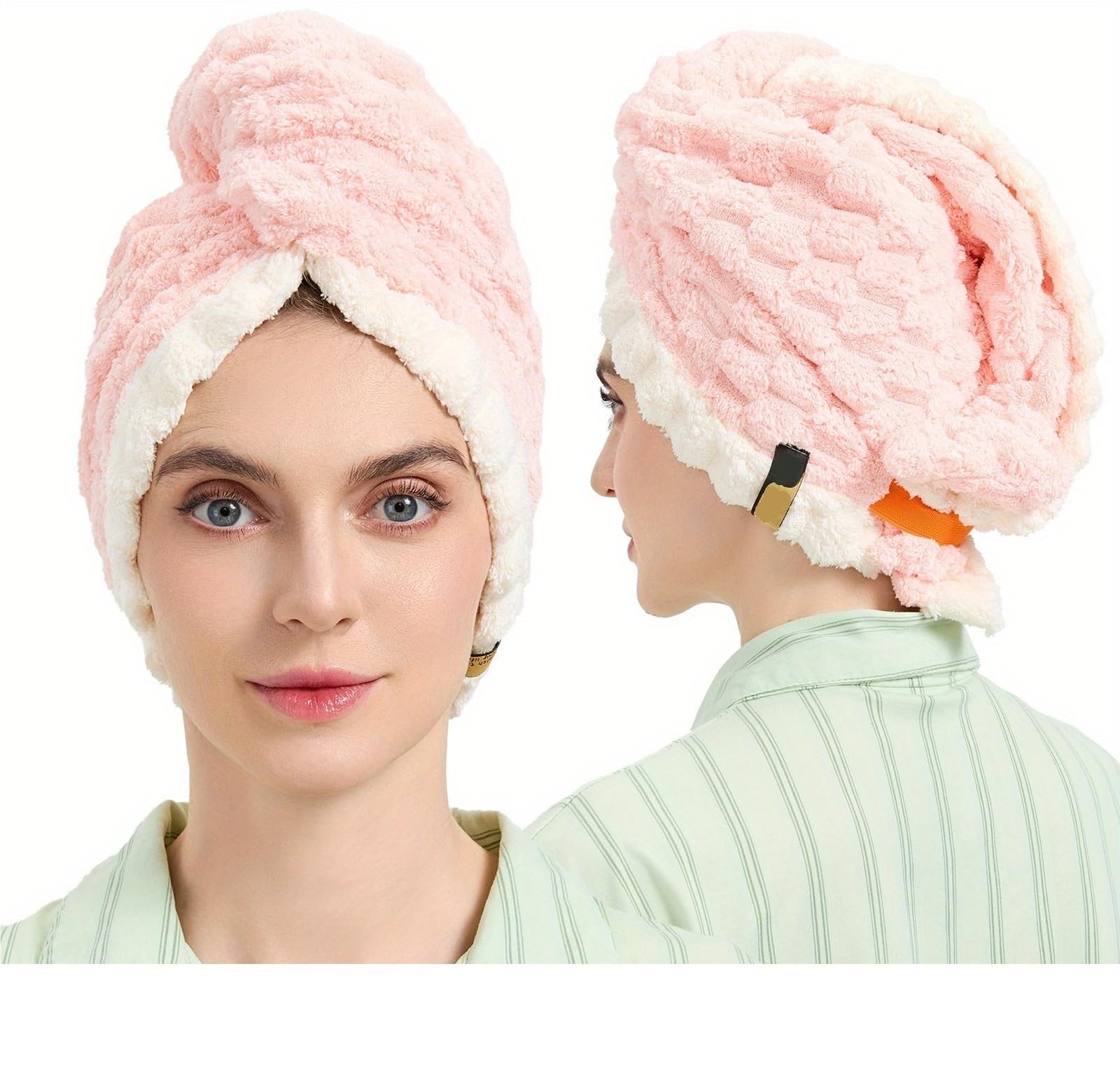 Missffcat 2pcs Extra-Large Super Absorbent Coral Fleece Dry Hair Cap - 28x80cm Thickened Towel for Autumn and Winter(Pink)