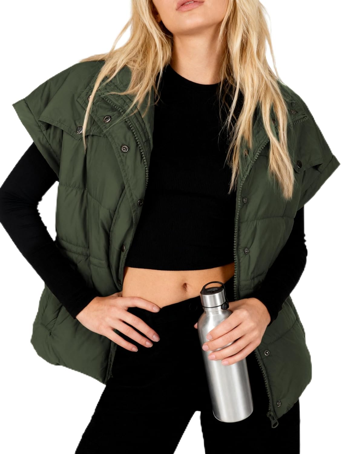 Himosyber Womens Puffer Vest Stand Collar Cap Sleeve Quilted Jackets 2025 Fall Winter Coat with Pockets