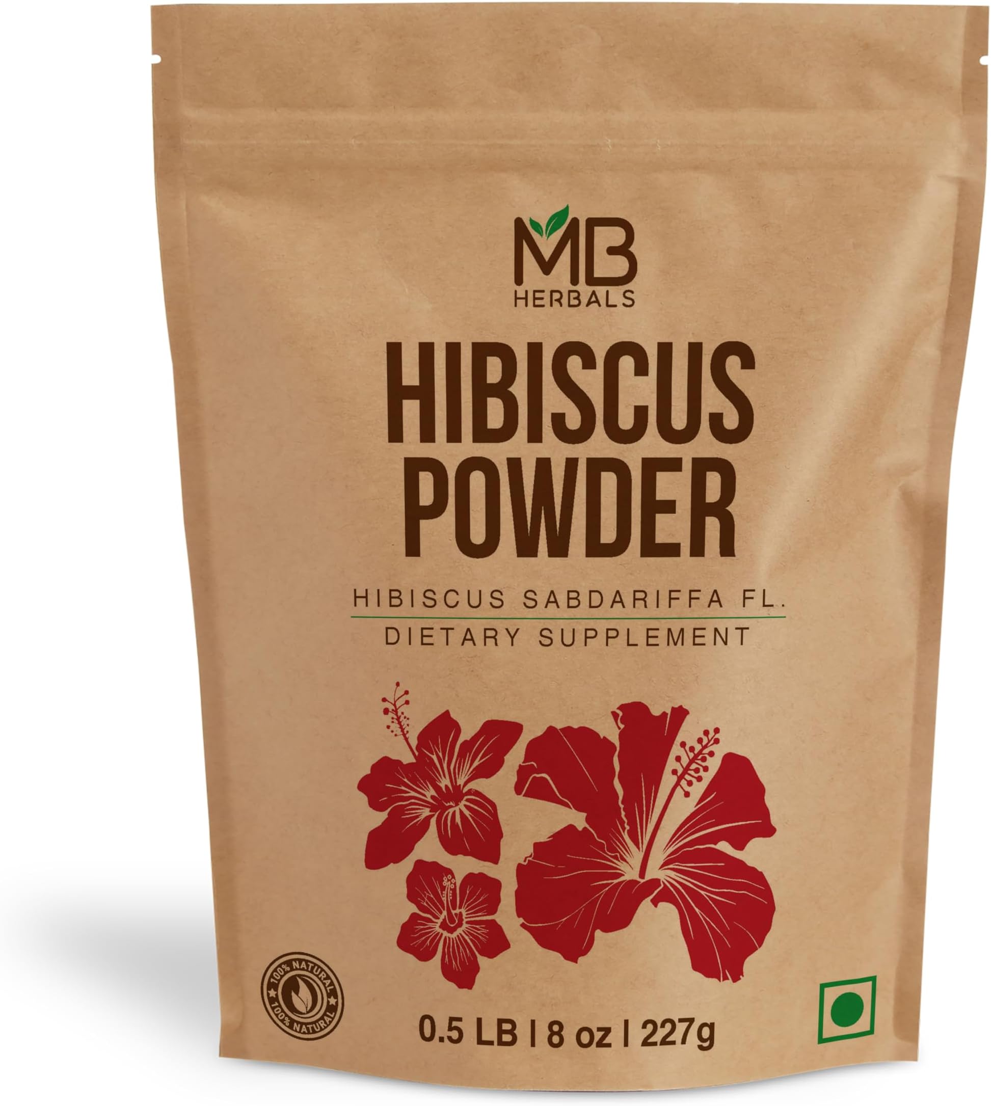 MB Herbals Hibiscus Powder | 227g | Half Pound | Hibiscus sabdariffa Flower Powder | for Refreshing Tea & Hair Care
