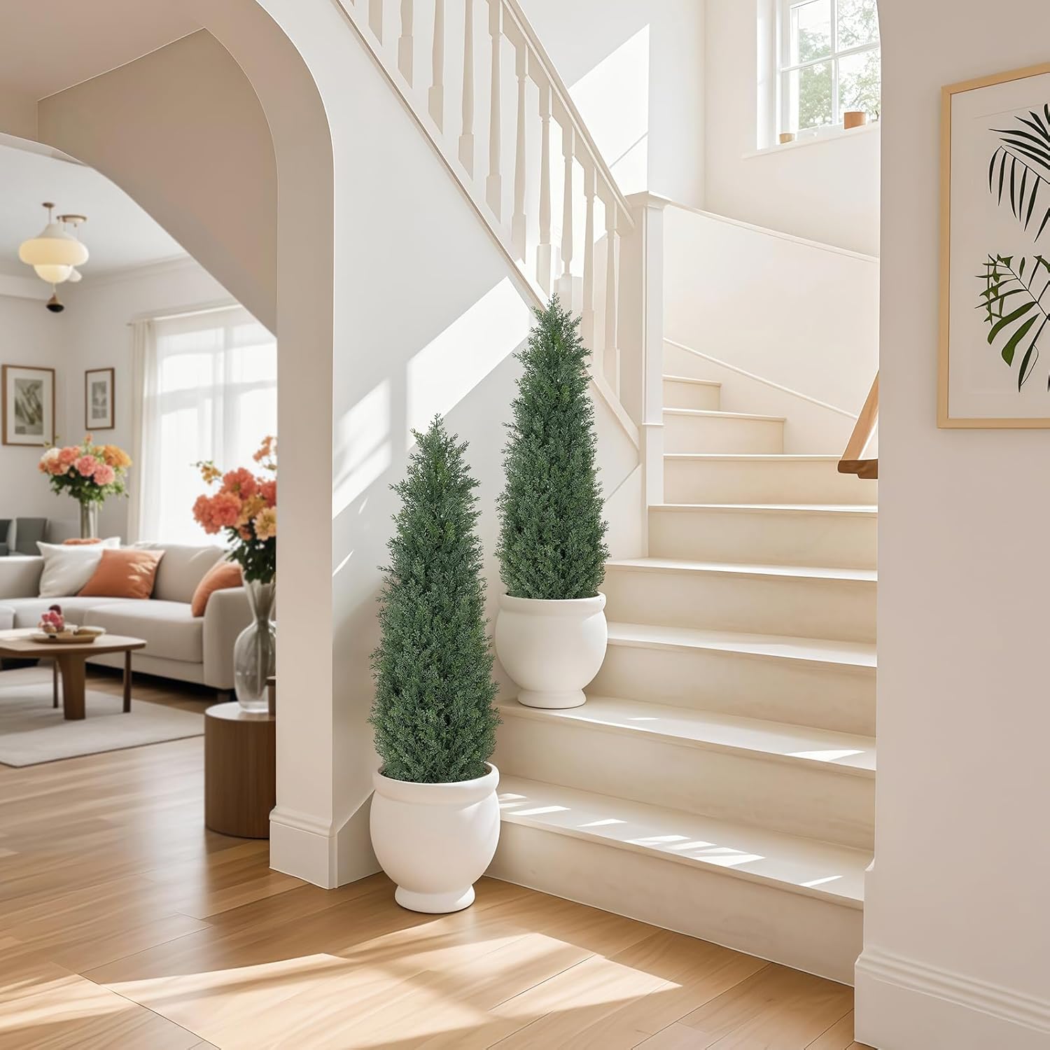 3FT Artificial Topiary Cedar Trees, 2-Pack Realistic Pre-Potted UV Resistant Faux Cypress Plants for Home Porch, Garden, and Entryway Decor - Image 8