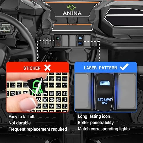 Miniatura 6 de Anina Interruptor basculante de barra de luz LED, 2 unidades, luz trasera de encendidoapagado para Polaris UTV Ranger RZR camión, Can-Am coche,
