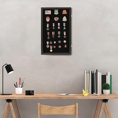 Miniatura 23 de VERANI Vitrina de pines de 16 x 25 pulgadas, caja de exhibición de medallas militares, marco de exhibición de medallas militares con protección UV