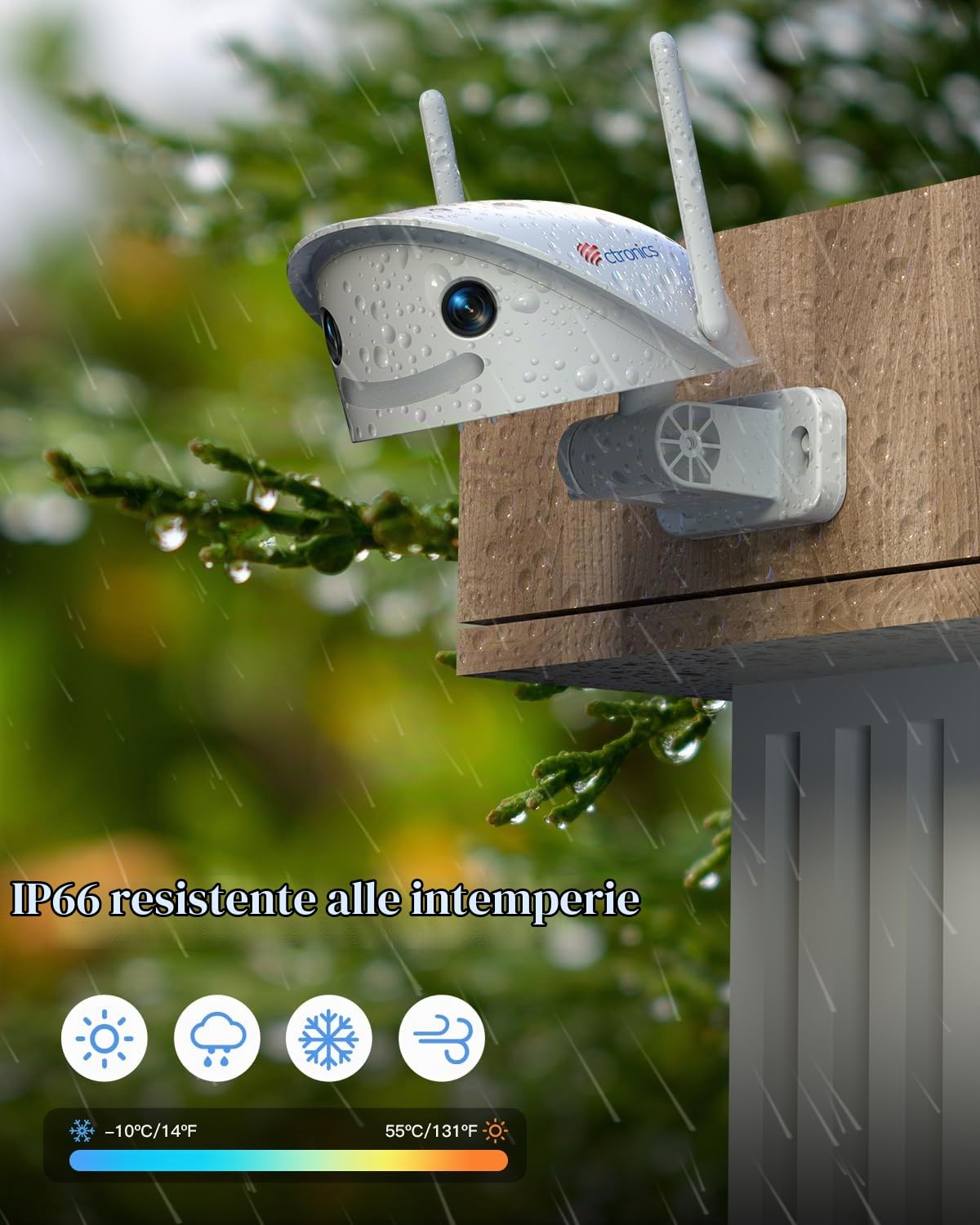 Ctronics 2.5K 4MP Telecamera WiFi Esterno con Angolo Ultra-ampio di 180°, Doppio Obiettivo Videocamera Sorveglianza Wi-Fi 2.4/5 GHz, Rilevamento di Persone/Veicoli/Animale, Visione Notturna a Colori | Angolo Ultra-ampio di 180°, Wi-Fi 2.4/5 GHz, Rilevamen