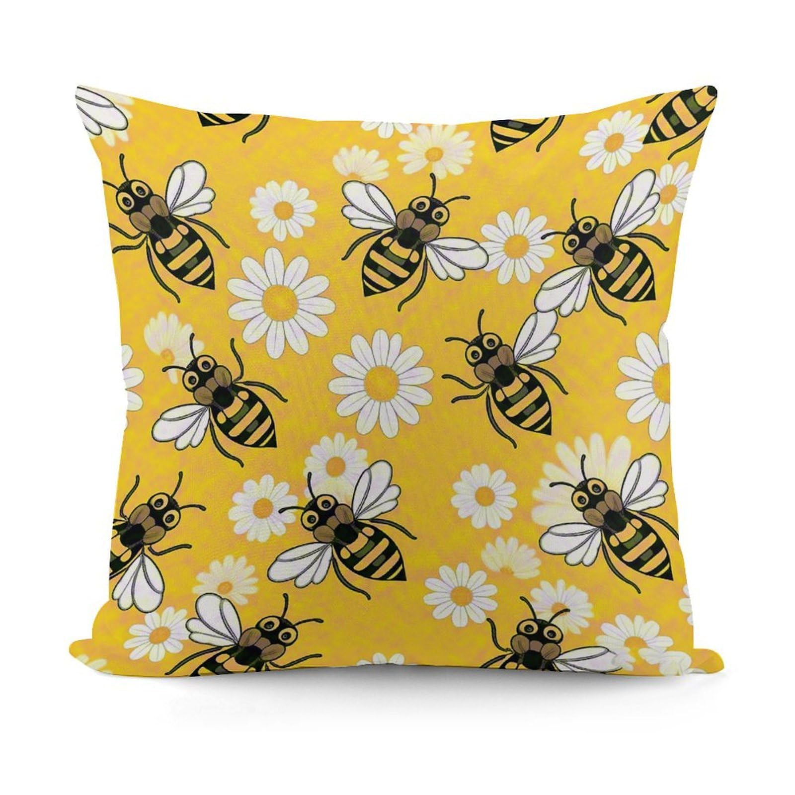 VstaDank Bee Daisy Pattern Throw Pillow Cover Soft Square Cushion Cover Art Artwork Pillow Covers Mordern Couch Pillow Covers Decorative Cushion Case for Chair Couch Bedroom Living Room