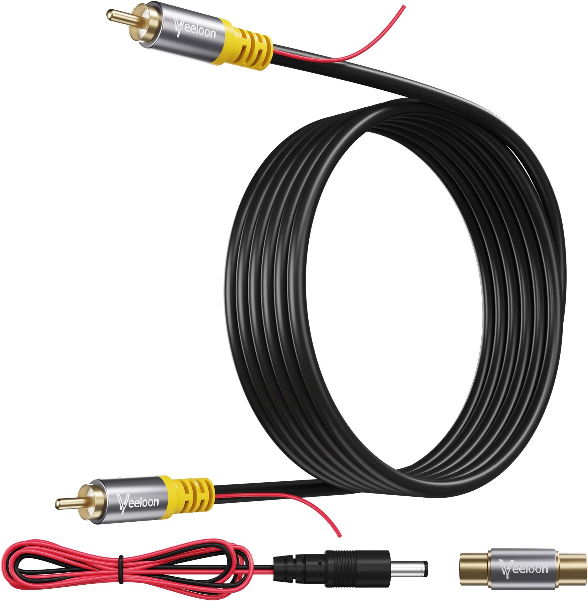 Backup Camera RCA Video Cable Kits,35 FT Car Reverse Rear View Camera Video Extension Cord with Detection Wire, Female-to-Female Coupler for Car AV Reversing Camera, CCTV, DVD, TV Box, RV, Truck, Bus