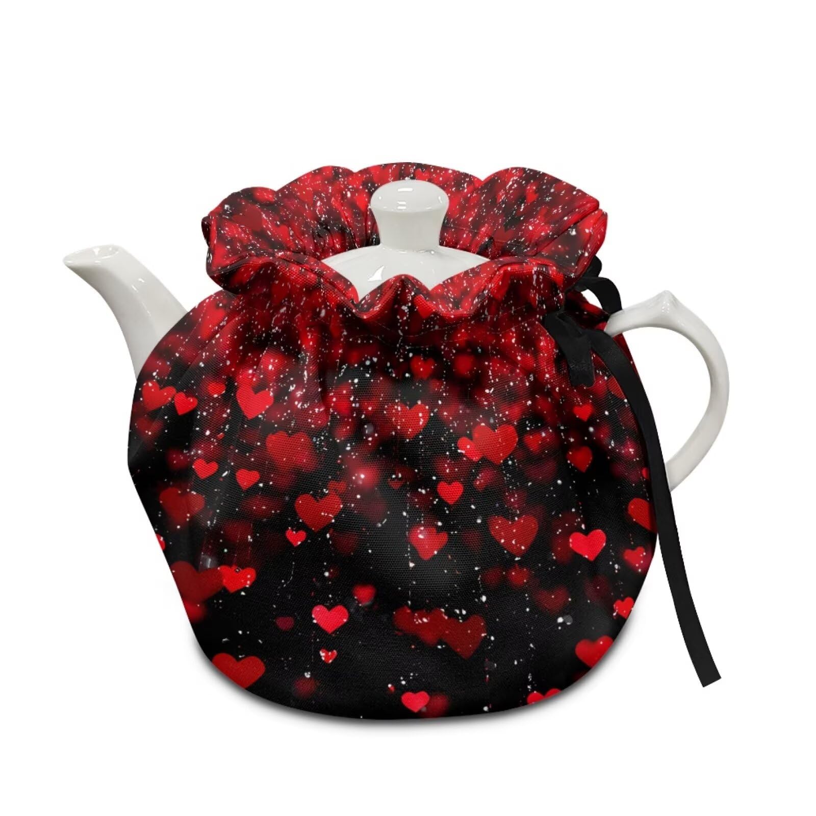 Red Heart Love Tea Cosy, Stain Resistant Teapot Cozy Breakfast Warmer Insulation and Keep Warm, Tea Kettle Cover for Home Kitchen Thanksgiving Decor
