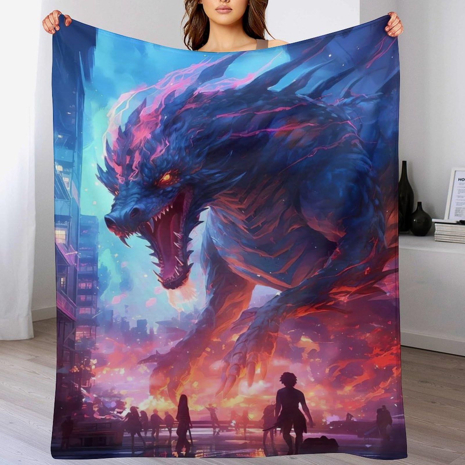 Couverture en flanelle de qualité supérieure motif dragon grand confort