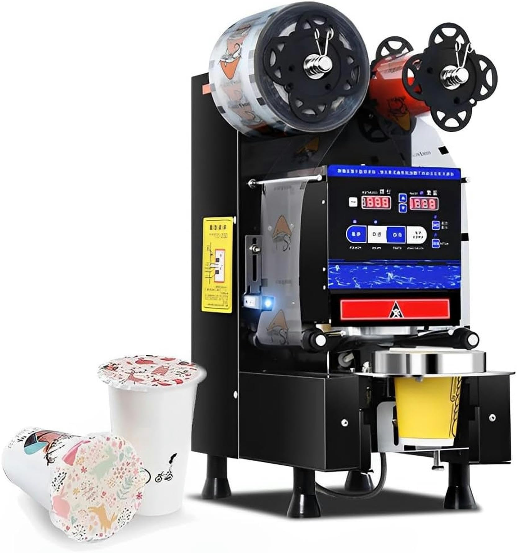 IUokLU Commercial Fully Automatic Cup Sealing Machine, 480W Electric Cup Sealer For 90/95Mm Pp Pe Pc Cup Sealing, 400-600 Cups/H