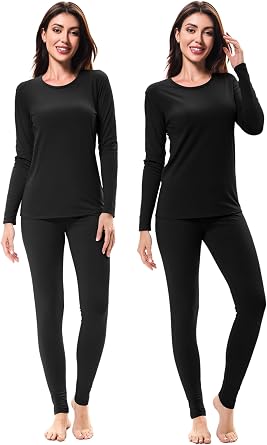 URATOT 2 Sets Womens Thermal Underwear Set Fleece Lined Thermal Underwear Soft Long Top Bottom Set for Women Cold Winter