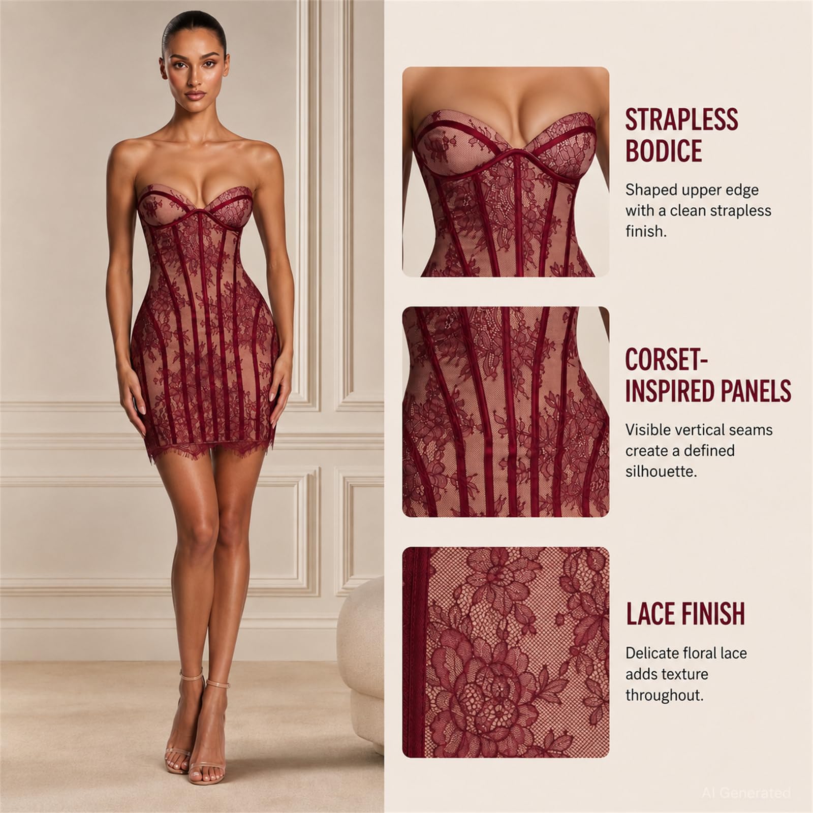 Damska bielizna sukienka bez ramiączek koronkowy gorset bodycon mini