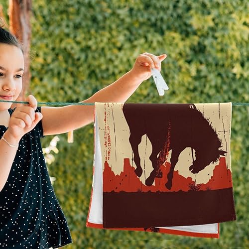 Miniatura 5 de Juego de 2 toallas de mano de caballo vaquero para baño, juego de 2 toallas de baño pequeñas con estampado de letrero de madera vintage, juego de