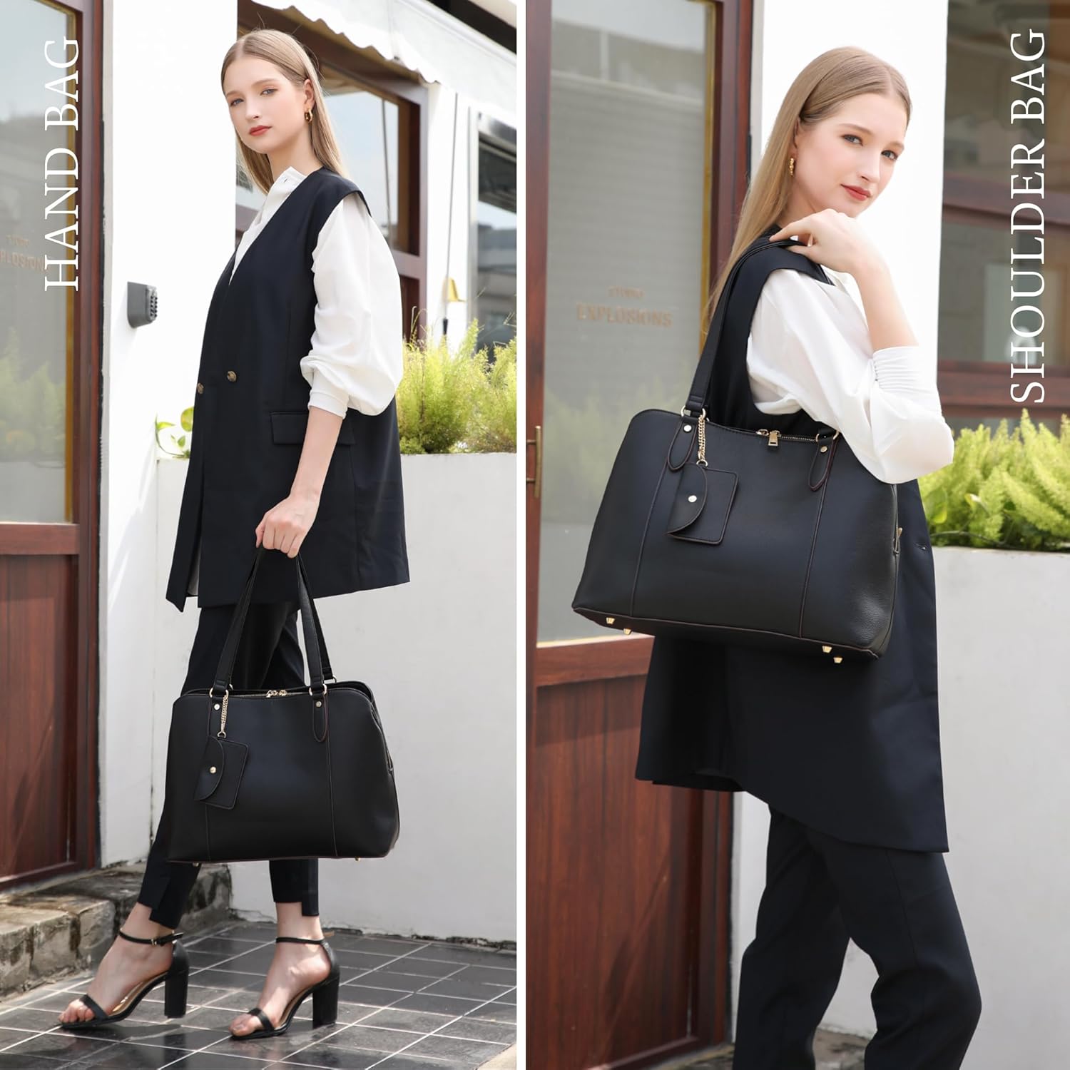 [グッシオ イタリー] [美人百花雑誌掲載]トート バッグ ビジネス 自立 3層式収納 2点セット ミニーポーチ付き A4/14インチPC対応 スクエア PUレザー 高見え ファッション リクルート 通勤 ビジネス レディース italy 17-1129