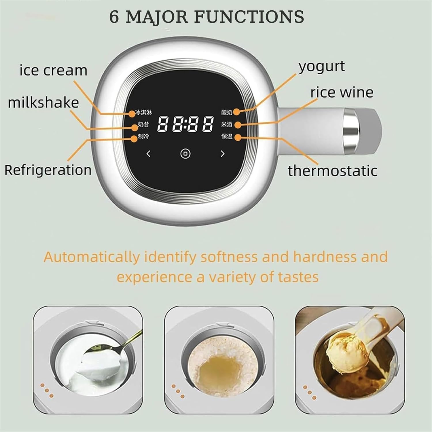 Ice Cream Maker Machine 6-in-1 Smart With Led Display - 300ml No Pre-cooling & 90-min Quick Freeze Ultra Quiet Dessert Maker For Family Diy