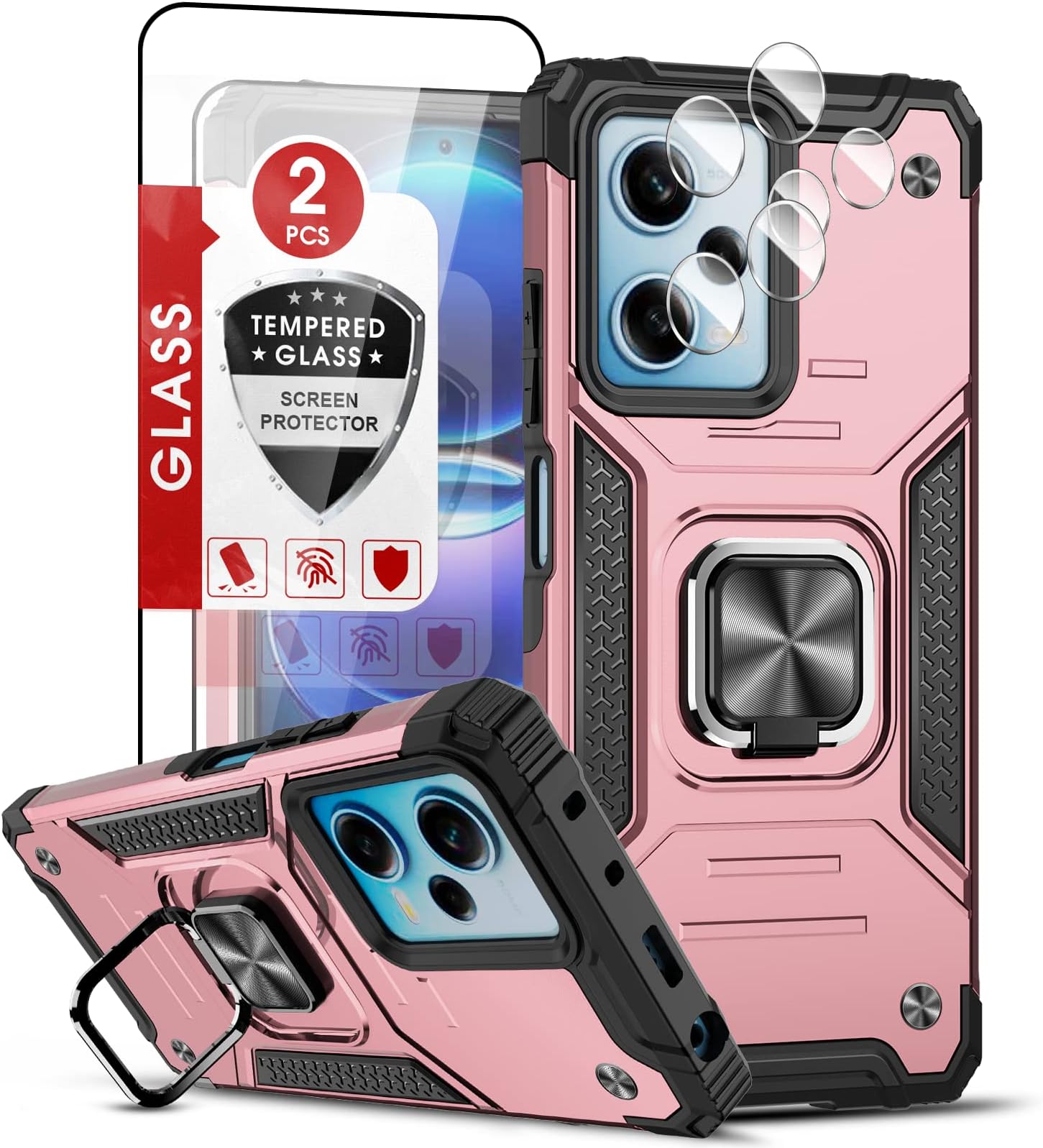 Cover Redmi Note 12 Pro LeYi | 2 Cover Con Vetro Temperato E Anello Supporto Custodia Xiaomi Redmi Note 12 Pro 5G - Foto 9