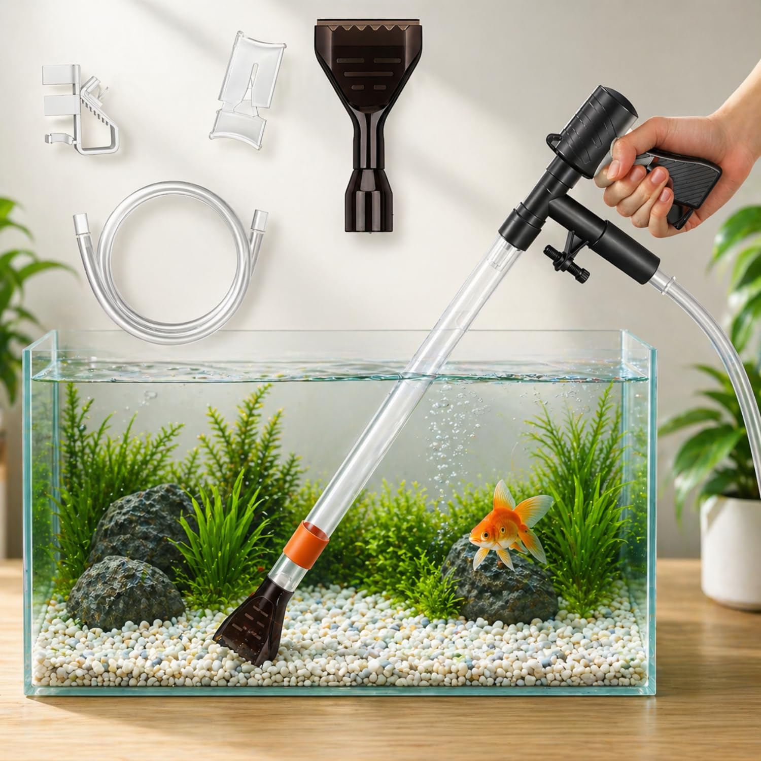 VAYINATO® 3 in 1 Aquarium Gravel Cleaner Water Changer with Glass Algae Scrapper Suitable for Aquarium Height 92Cm(Gun Type Ql-09G) by Petzlifeworld-image-11
