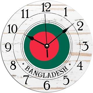 Hanging Wall Clock Bangladesh Flag Clocks Bangladesh Clocks for Wall Battery Operated Silent PVC Wall Clock Patriotic National Symbolic Wall Hanging Clock 10x10in