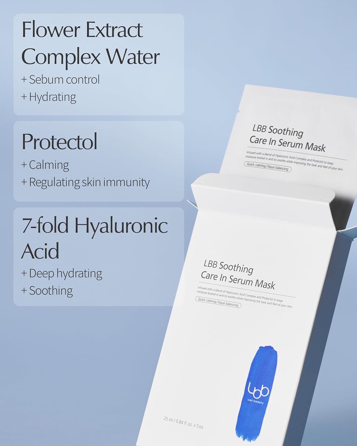 LBB Soothing Care In Serum Mask - Hypoallergenic Face Mask Sheet for Calming, Moisturizing - Vegan Paper Mulberry Sheet - Protectol, Hyaluronic Acid, 5 Sheet - Image 4