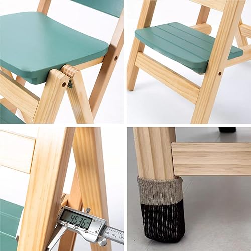 Miniatura 5 de Taburete de bar plegable, 3 escalones multifunción portátil para adultos, taburete de escalera de madera maciza para cocina doméstica, estante de