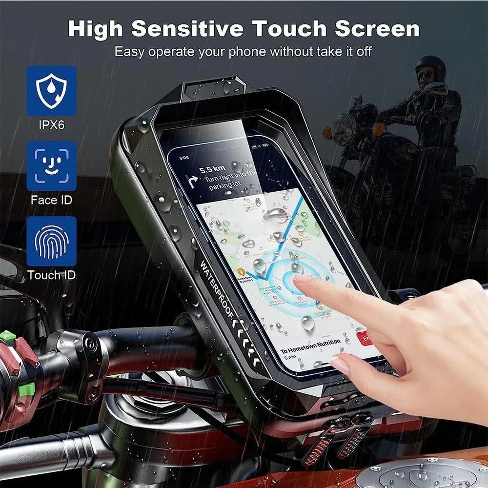 Soporte De Teléfono Moto Impermeable Porta Bicicleta 360° Universal Bolsa Anti-Temblor Pantalla Táctil Visera para 4.7"-7.0"(Fast Release Version)