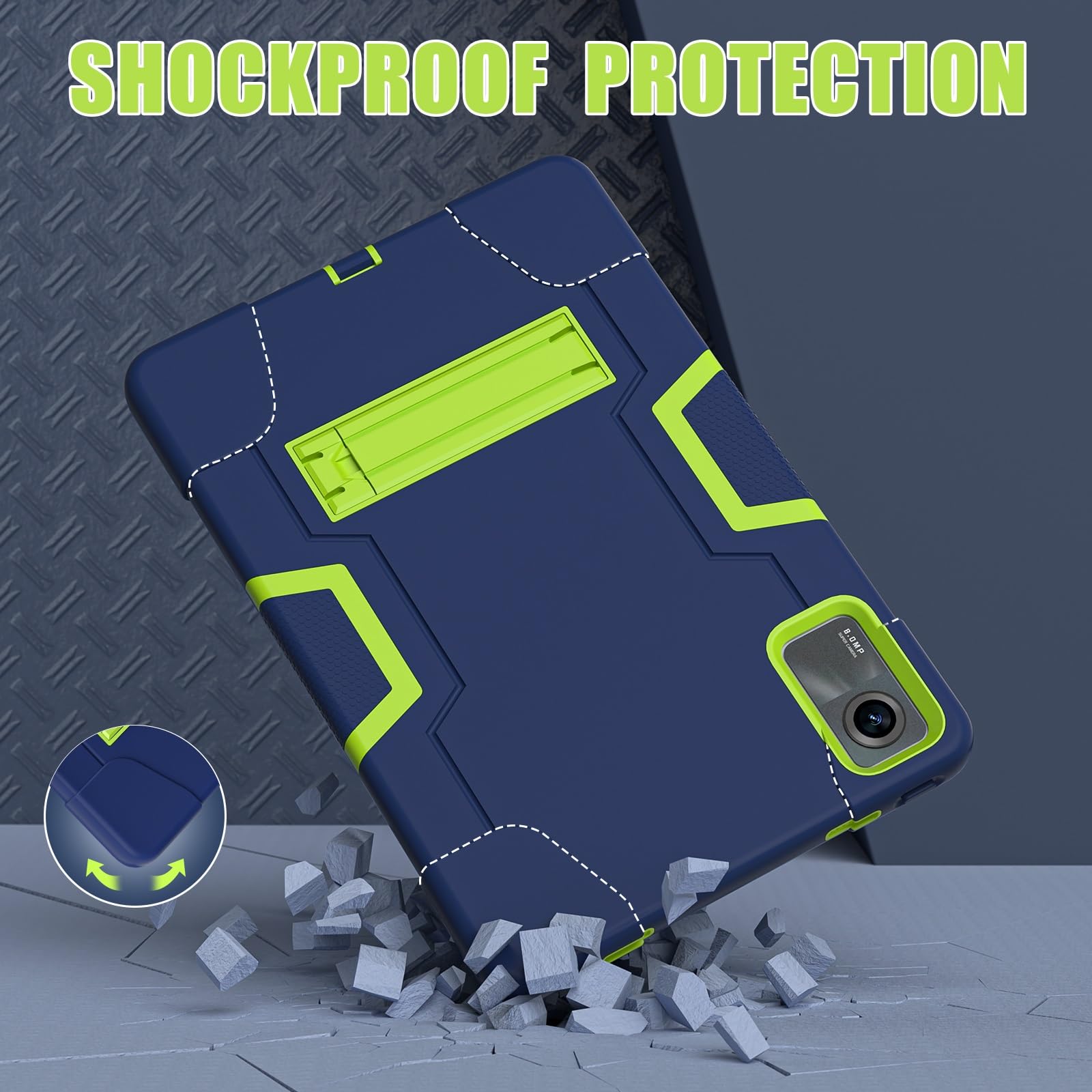 Wytrzymałe etui ochronne kompatybilne z Xiaomi Redmi Pad SE 11 "(2023) etui na tablet silikonowe etui z podpórką, wytrzymała, odporna na wstrząsy powłoka wytrzymała osłona ochronna (kolor: granatowy +