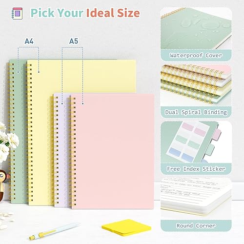 Miniatura 4 de Umriox Cuaderno pequeño en espiral, paquete de 4 cuadernos de espiral punteado A5 de 5.9 x 8.3 pulgadas, papel de cuadrícula de puntos, 160 páginas,