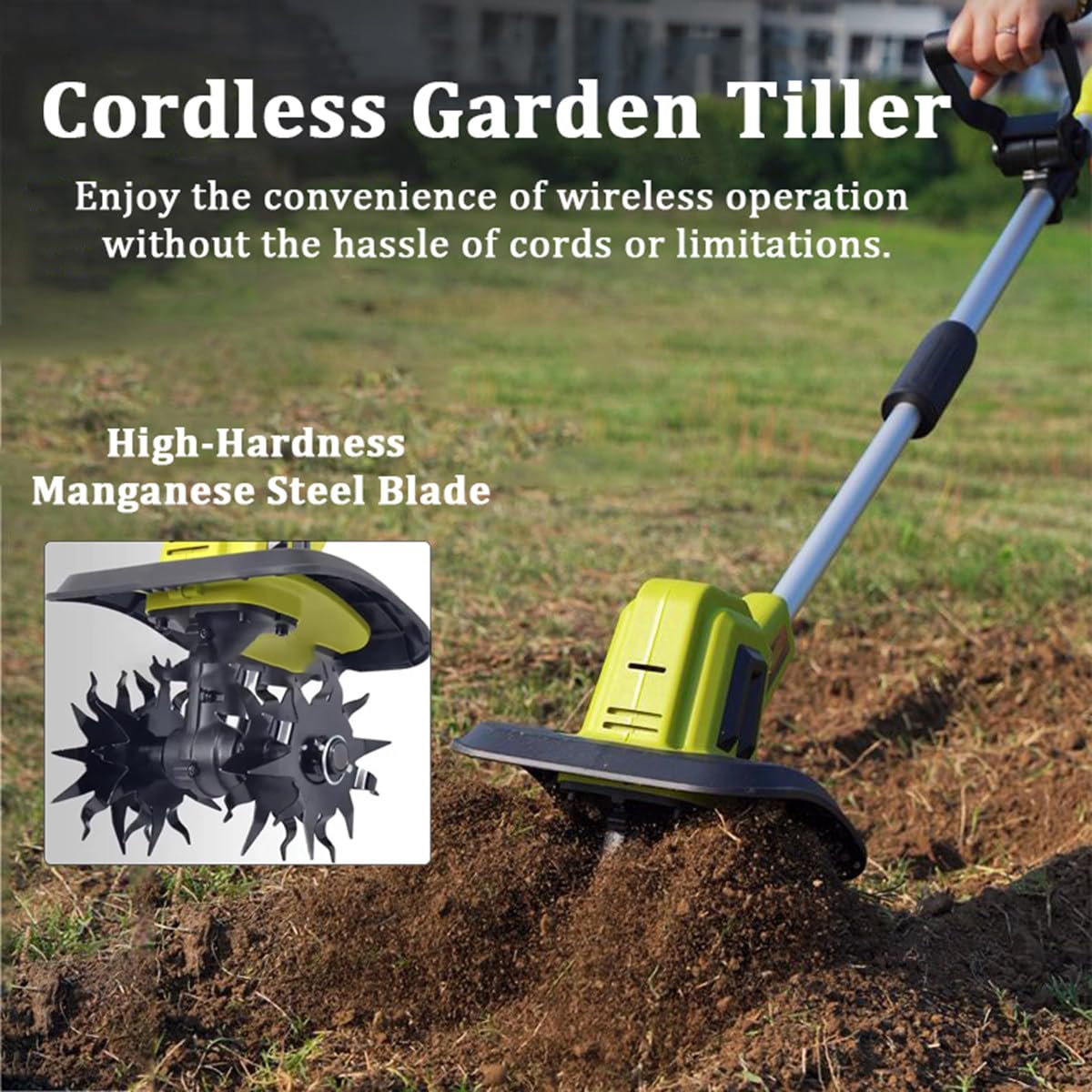 Motoculteur électrique, Rotavateur de Jardin sans Fil 20 V, Cultivateur de Sol Puissant, Alimenté par Batterie 4000 mAh, pour Jardins, Potagers