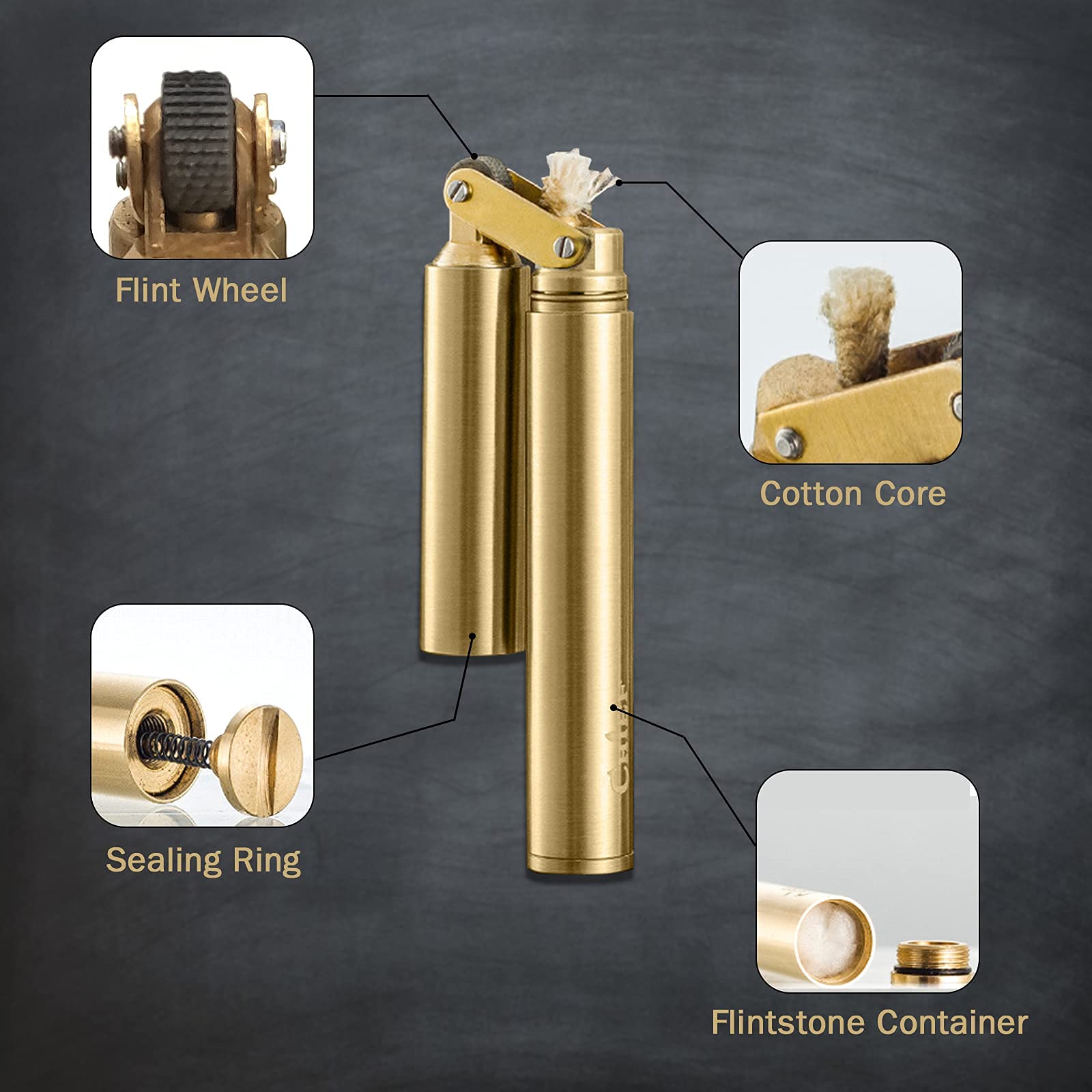 Accendino Vintage Ottone A Cherosene - Ricaricabile Antivento Con Confezione Regalo - Foto 4