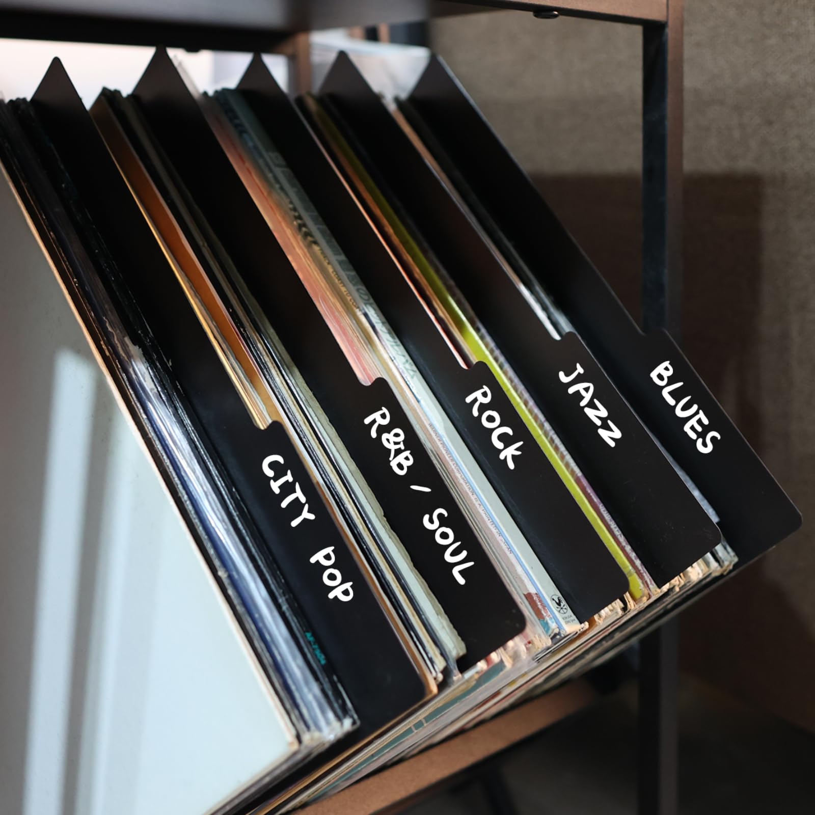 Mayrecords 25 PCS Vinyl Record Dividers, 12.9 Inch Plastic Record Accessories, Black Double-Side Index Card Dividers, Reusable Vinyl Separators for LP